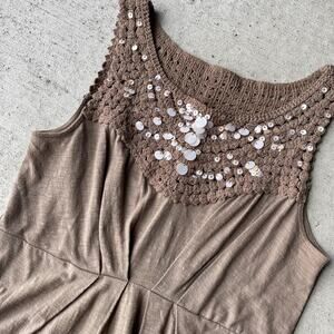y2k vintage 2000s brown crochet sequin tank top sirencore fairy earthy boho
